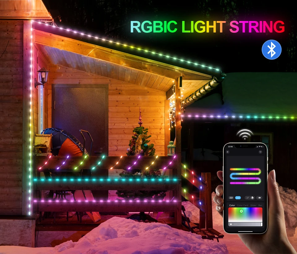 RGBIC Christmas LED String Light USB Bluetooth Fairy Lights Festoon Wedding Camping Outdoor Garden Room Decor LED Garland Lamp