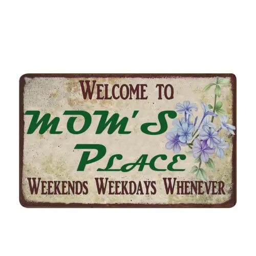 Vintage Tin Sign Welcome to Mom's Place Family Home Décor Gift for Mother's Day