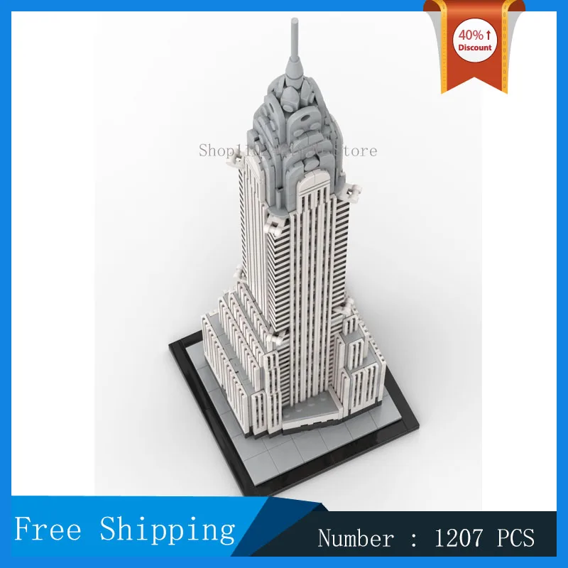 Chrysler edifício escala 1:800 moc cidade arquitetura modelo bloco de construção montagem vista rua edifício coleção brinquedo presentes