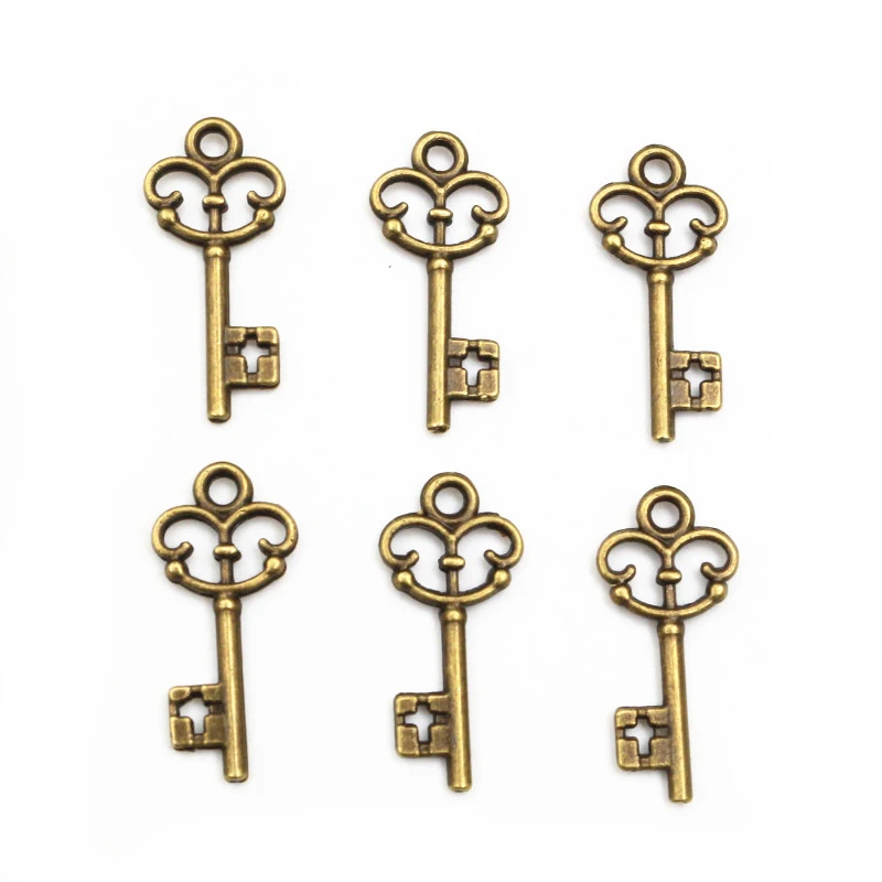 50pcs 22x10mm Vintage Small Key Charms Antique Bronze Silver Plated Handmade Charms Pendant DIY Findings for bracelet necklace