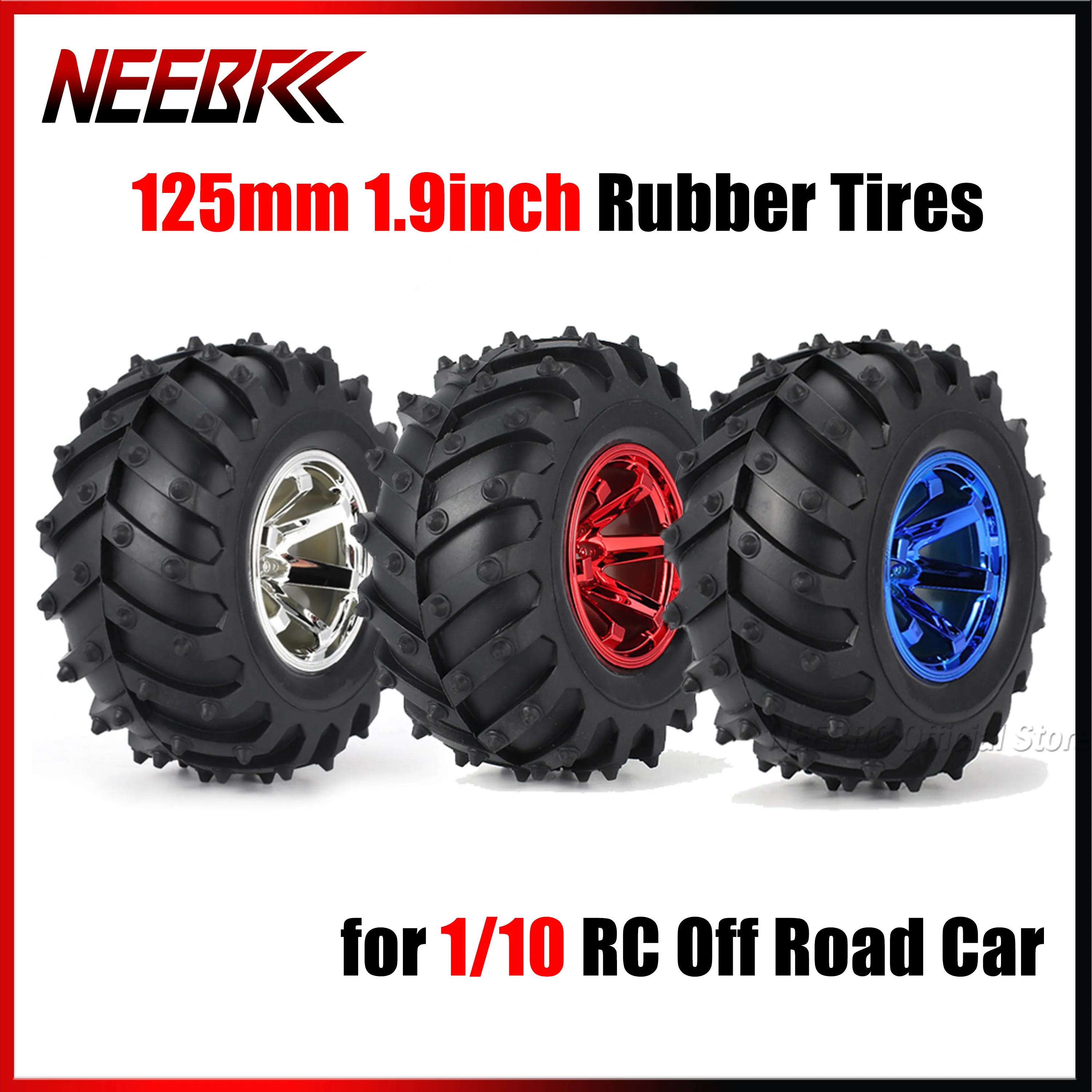

4PCS 125mm 1.9inch Rubber Tires Tyre Wheel Rim Hub 12mm for 1/10 RC Off Road Car Monster Truck HPI Savage XS TM Flux LRP Part