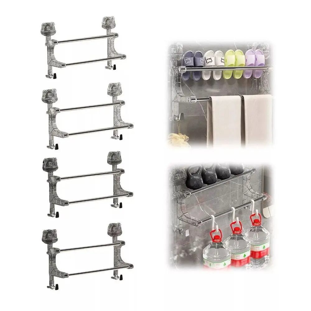 

Sturdy And Space Saving Towel Bars Double Rod Punch-free Toilet Towel Rod Suction Cup Wall Mounted Clothes Hanger