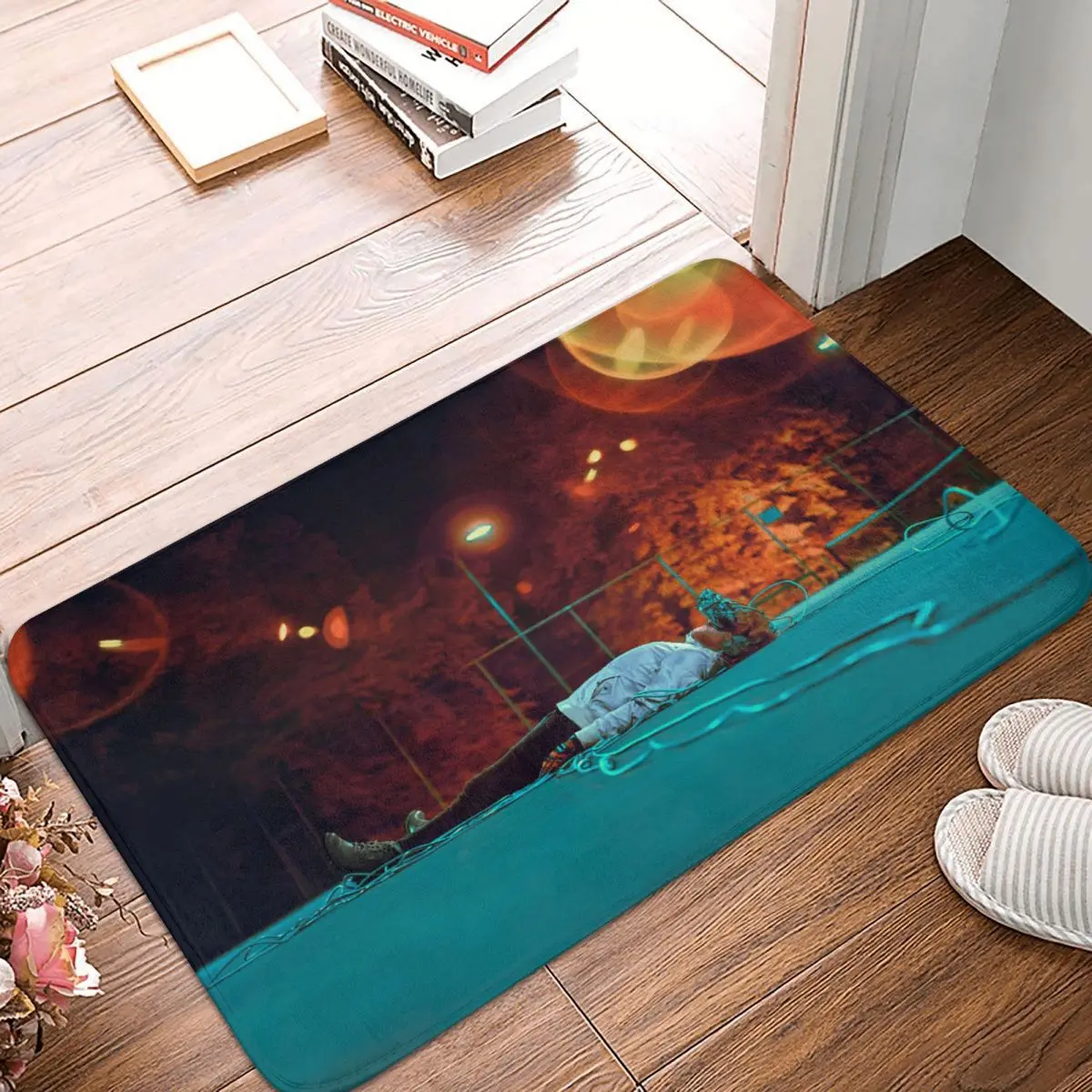 Astronaut And Space Kitchen Non-Slip Carpet Continuous Charging Flannel Mat Entrance Door Doormat Floor Decoration Rug