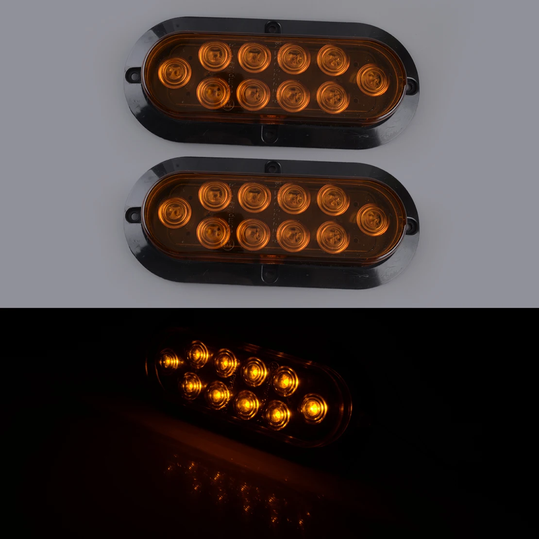 

2Pcs 10LED Oval Stop Turn Signal Tail Backup Reverse Brake Light 12V DC Fit for Truck Trailer Cargo Tractors Bus Amber