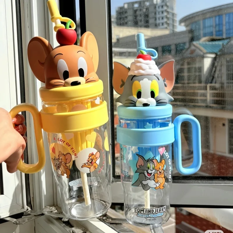 1060 مللي توم جيري سعة كبيرة في الهواء الطلق تريتان غلاية الجليد زجاجة ماء فتاة مكتب شرب كوب بقشة طالب الرياضة كوب شاي بالحليب