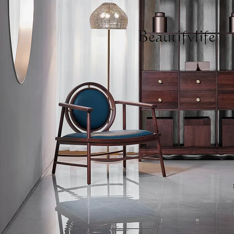 Xx Modern New Chinese Ebony Master Chair Zen Single Leisure Negotiation Armchair Leather Sofa Chair