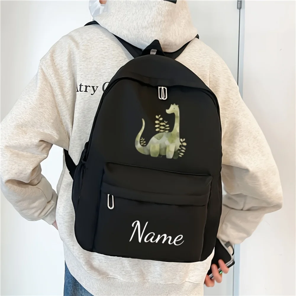 Personalized Name Dinosaur Pattern School Bag for Boys Girls, Front Zipper Pocket Adjustable Strap Customized Gift Backpack