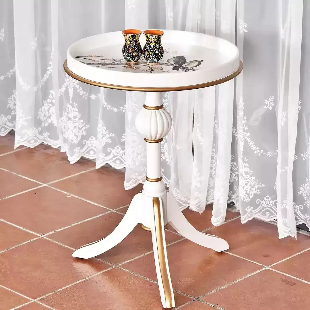 *cPainted Solid Wood Round Table Small Coffee Table American-style Living Room Coffee Tablec