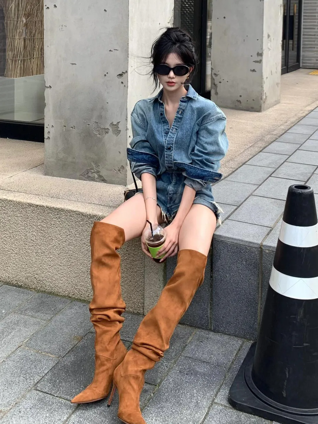 Vintage Denim Shirt And Short Set Women's Fashion Cool Style Two-Piece Korean System Autumn New Arrival Casual Workwear