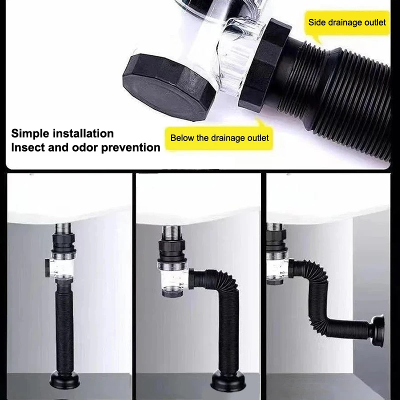 

1Set Bathroom Kitchen Sink Drain Pipe Kit Flexible Expandable Anti-Odor Sink Drain Pipe Accessories
