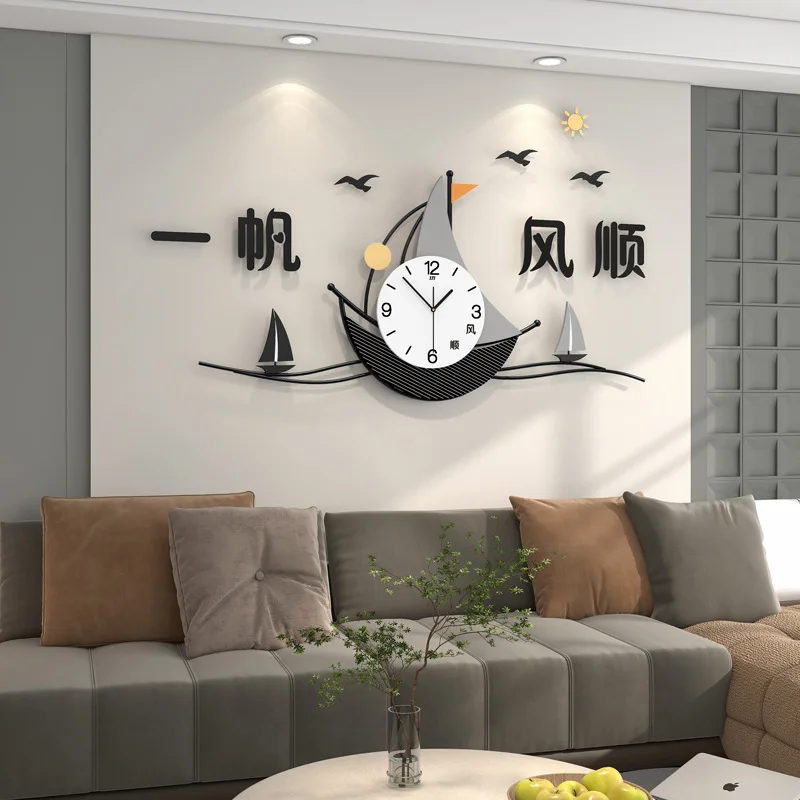 New Chinese Style Creativity Fashion Sailboat Wall Clock Modern Minimalist Household Bedroom Restaurant Lving Room Decoration G