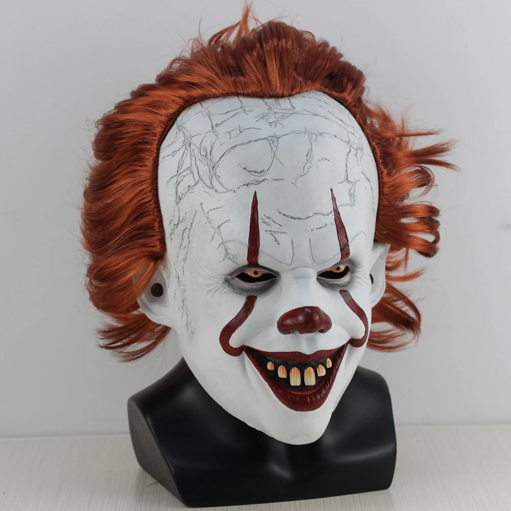 الرعب Pennywise جوكر قناع تأثيري مخيف زاحف الشر شيطان مهرج القتلة اللاتكس خوذة هالوين كرنفال زي حفلة الدعائم