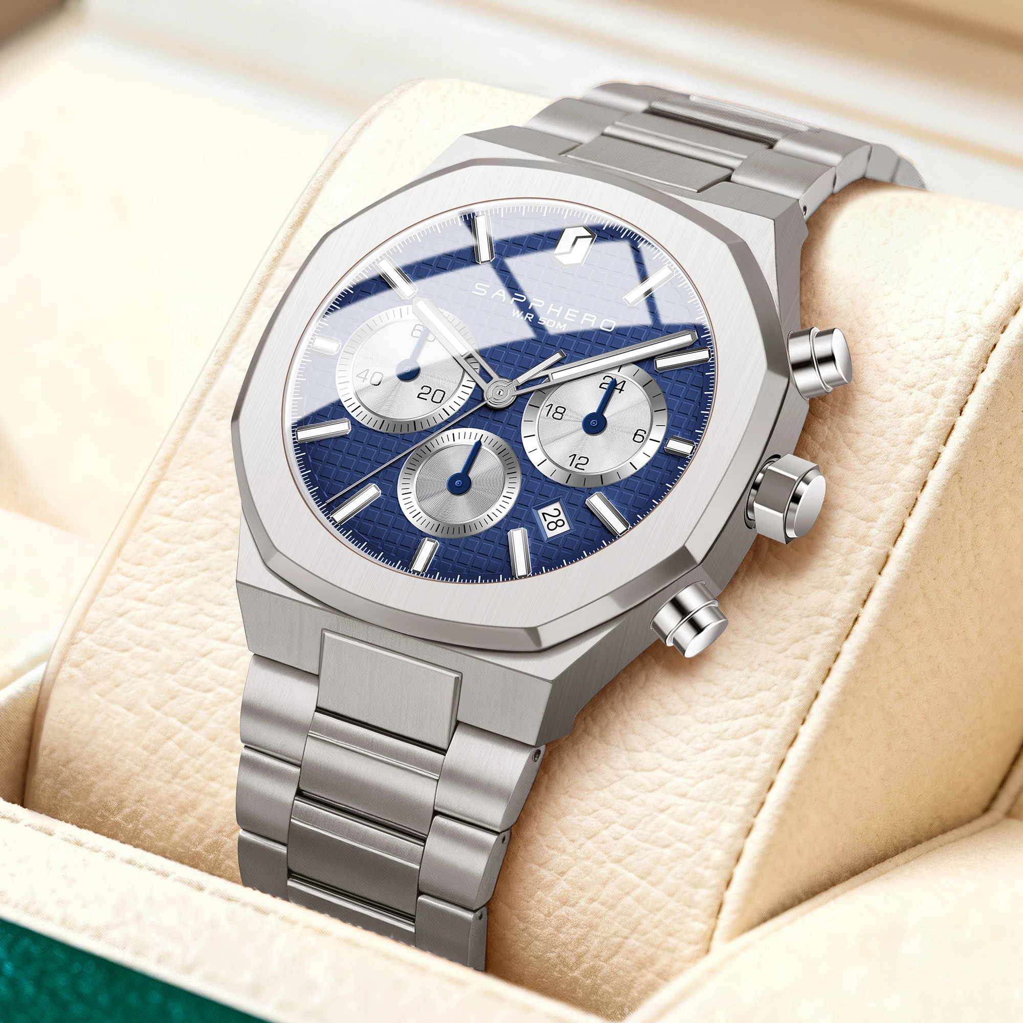 SAPPHERO Men's Watch Stainless Steel Waterproof Men's Watch Chronograph Business Men's Watch Best Gift Clock