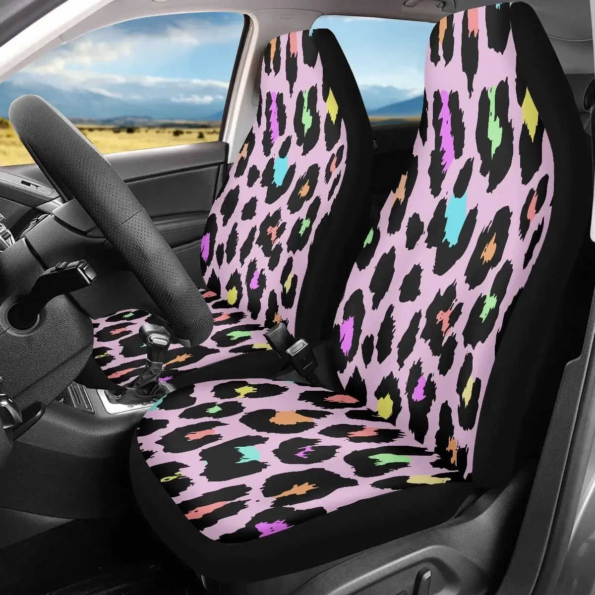 Pehede Seat Covers Colorful Leopard Seamless Pattern Fashion Exotic Wild Design Hand Drawn Durable Universal Front Seat Cover fo