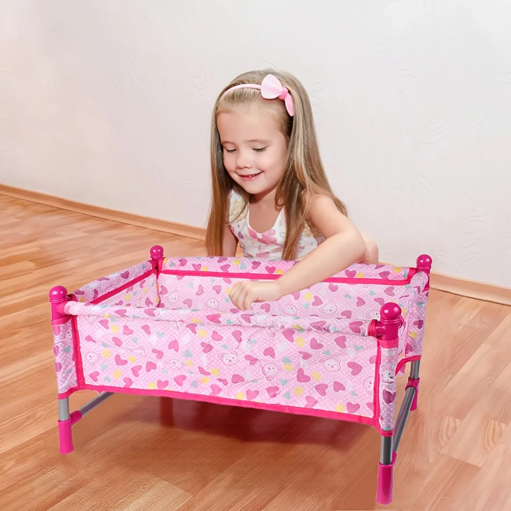 Simulation Baby Doll Bed Crib Furniture Toy, for reborn dolls under 18", for girls Ages 3+ as toy Nursery Room Decoration Gifts