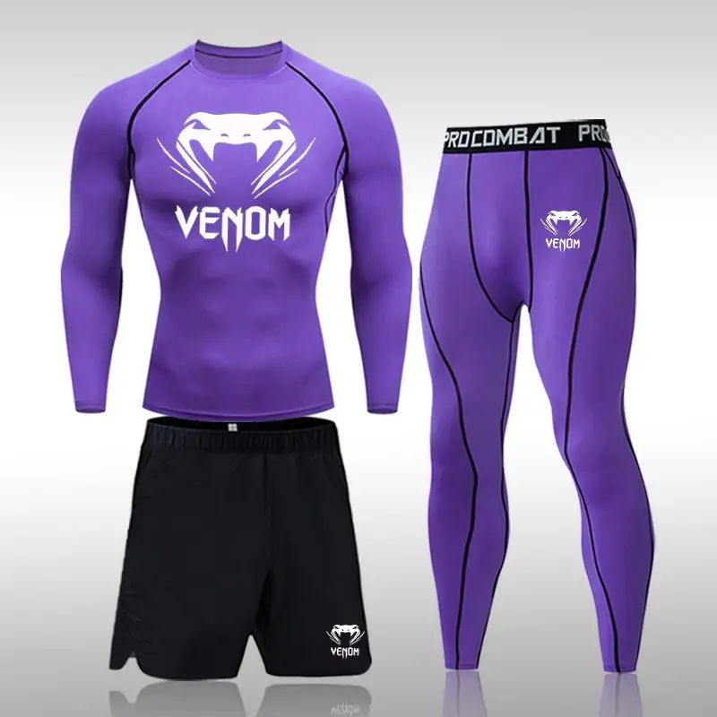Venom Long Sleeve Compression Shirt Training Lightweight Printed Running Boxing MMA Sanda Gym Fitness Men
