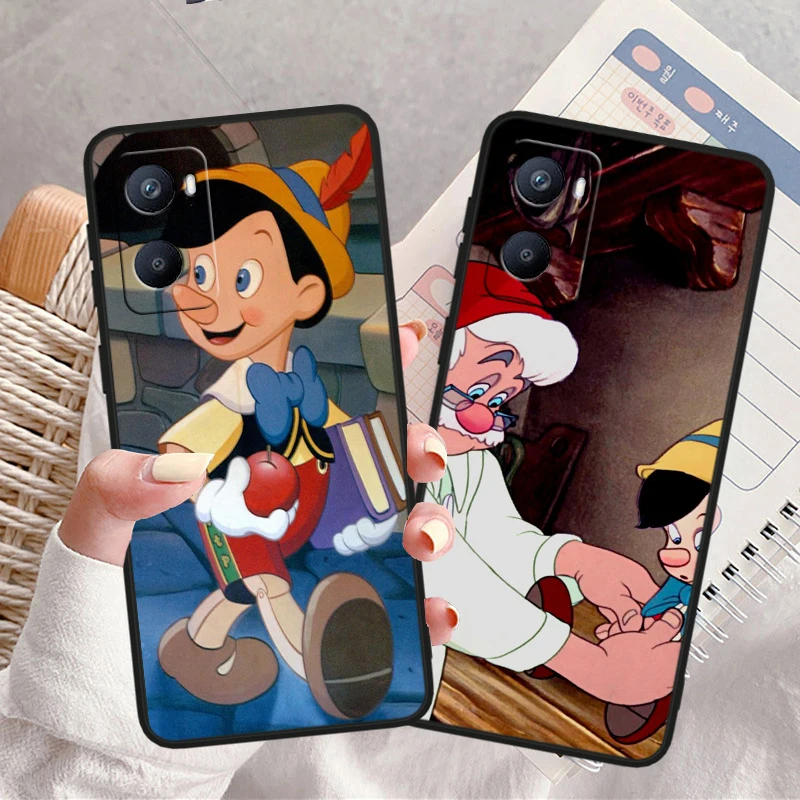 Disney Pinocchio Tpu Silicone For OPPO A98 A96 A94 A74 A72 A57S A55 A53S A15S A16K A5 Black Cover