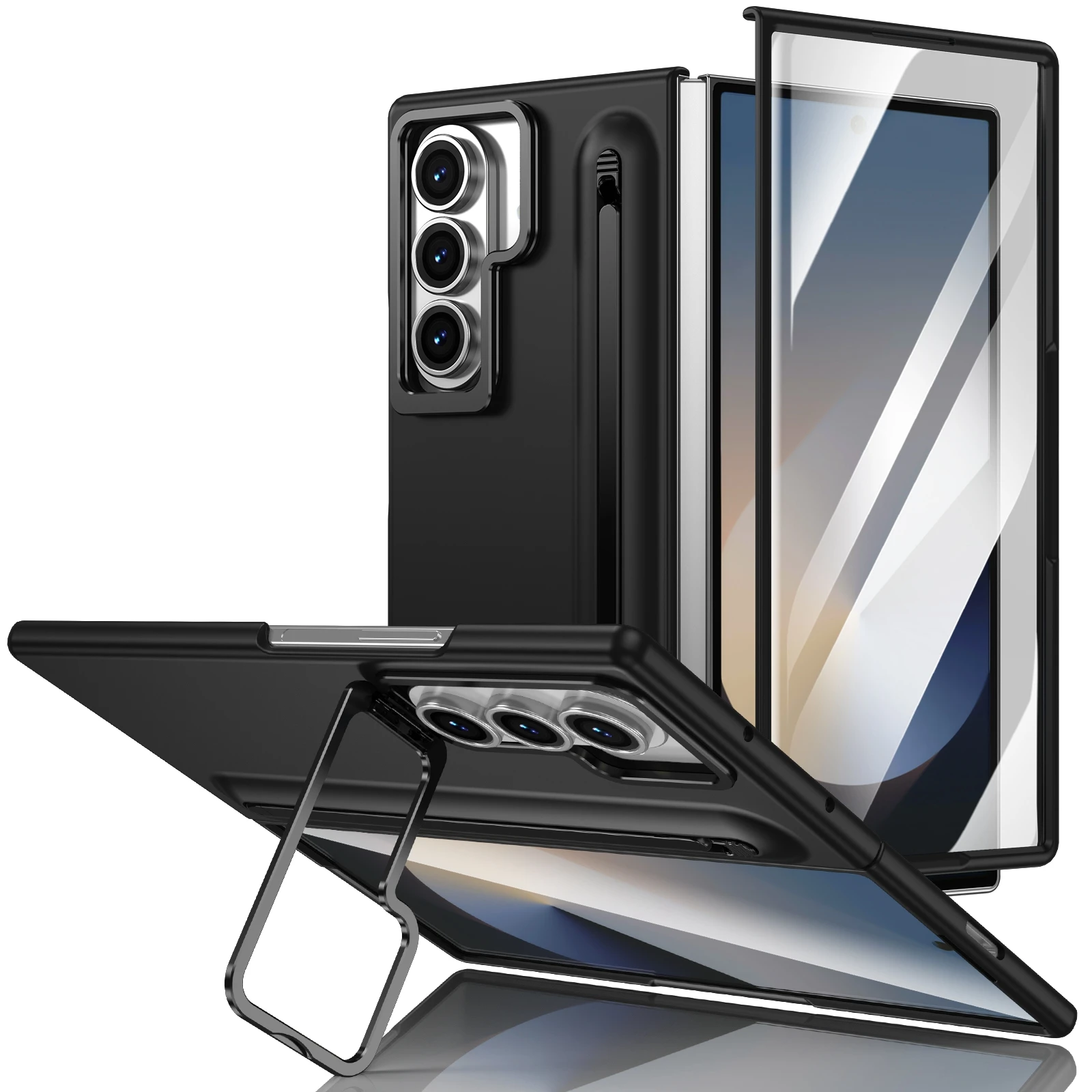 

For Samsung Galaxy Z Fold 7 6 5 4 3 Metal Lens Holder Phone Case Outer Screen Glass Protective Film S Pen Slot Shockproof Cover