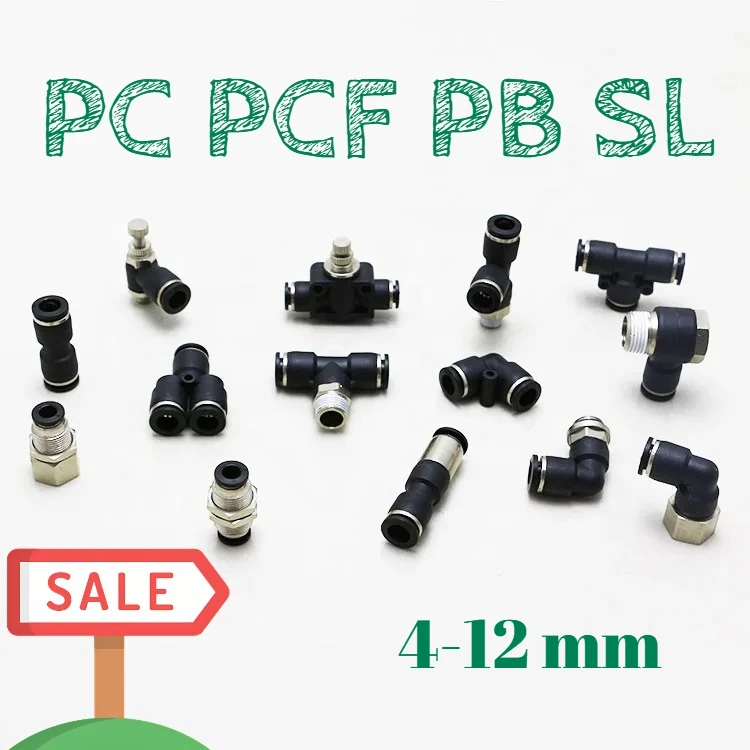 Raccordi aria in plastica da 1/8-1/2 pollici 4mm-12mm, connettori rapidi PC/PCF/PB/SL per sistemi pneumatici e compressori