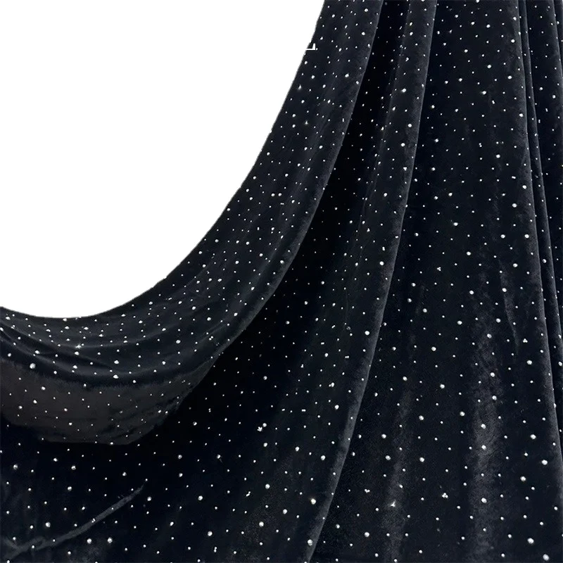 Multi Colors 3D Sparkling Crystal Rhinestones Velvet Fabric African Embroidery Fabrics for Dress Sewing Cheongsam 150cm Width