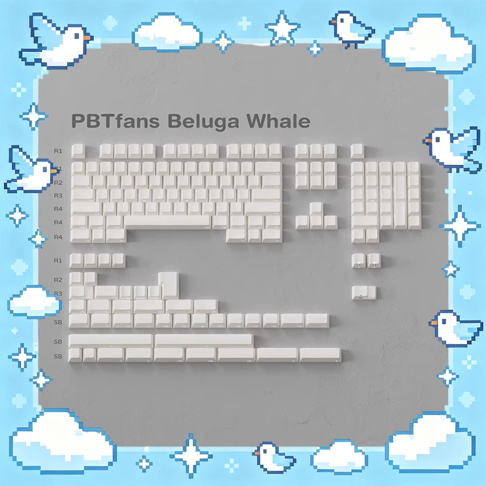 

PBTfans Beluga Whale PC Keycaps Pbt Factory Height Keyboard Keycaps Skin Handle Containing Glass Beads For PC Accessories Gifts