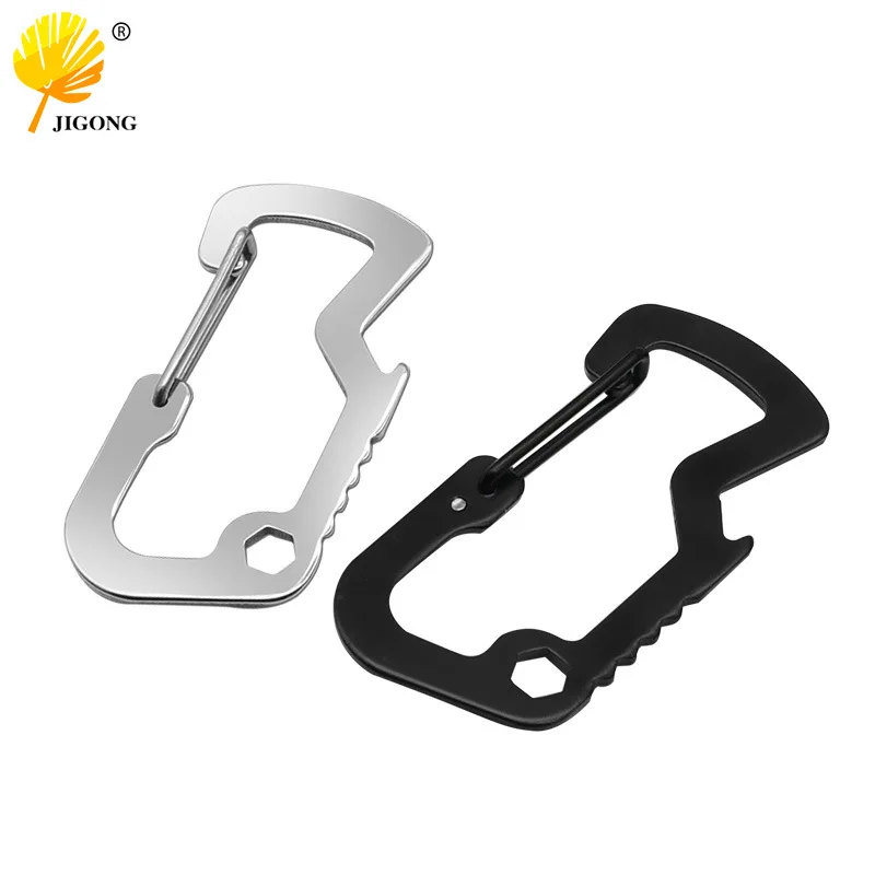 D-type buckle Mountaineering Bottle opener Keychain Multi-purpose EDC Outdoor bottle Spring hook