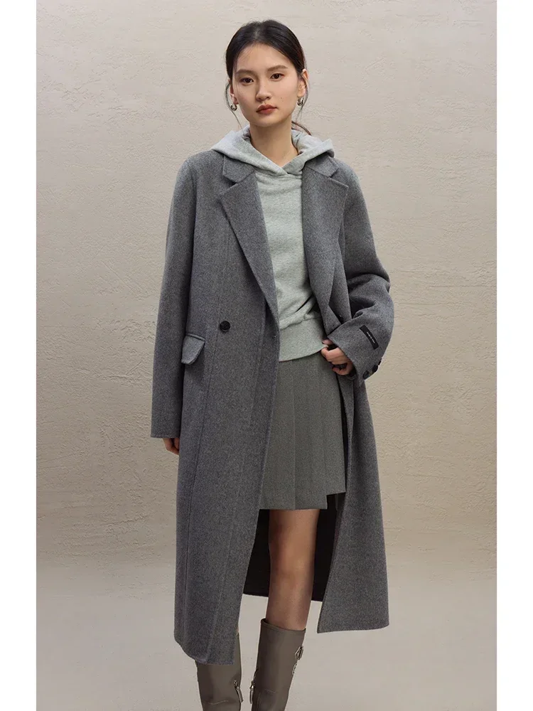 ZIQIAO Classic Style All-wool Suit Double-sided Woolen Coat for Women 2023 Winter New Commuter Mid-length Wool Coats Female