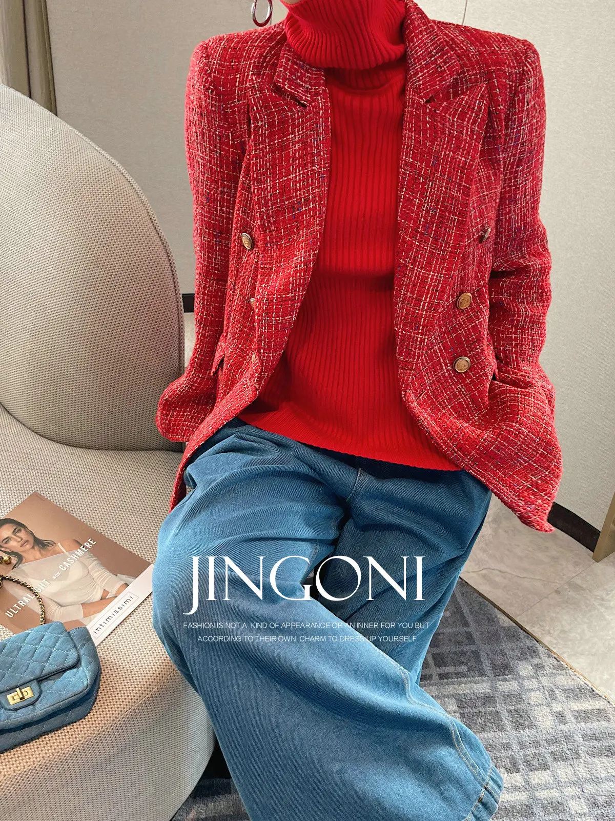 Tweed Blazer Jacket Tops Y2K Women Clothing 2024 Woman Autumn Korean Style Vintage Elegant Coat Outerwears New Luxury Suit Crop