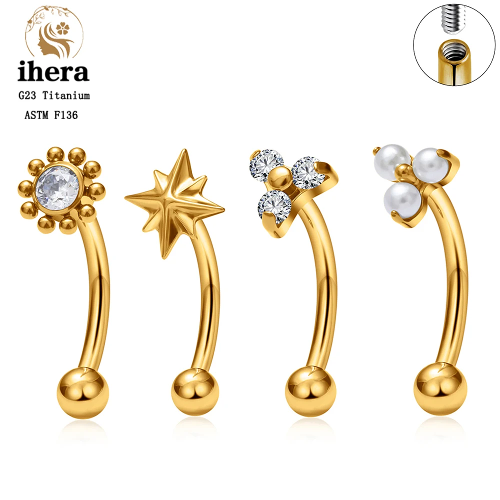 Bijou de piercing en Titane ASTM F136 16G avec Zircon Cubique motif Étoile du Nord Fleur, type Barbell Courbé, Labret, Stud pour Rook, Sourcil, Cartilage, Tragus