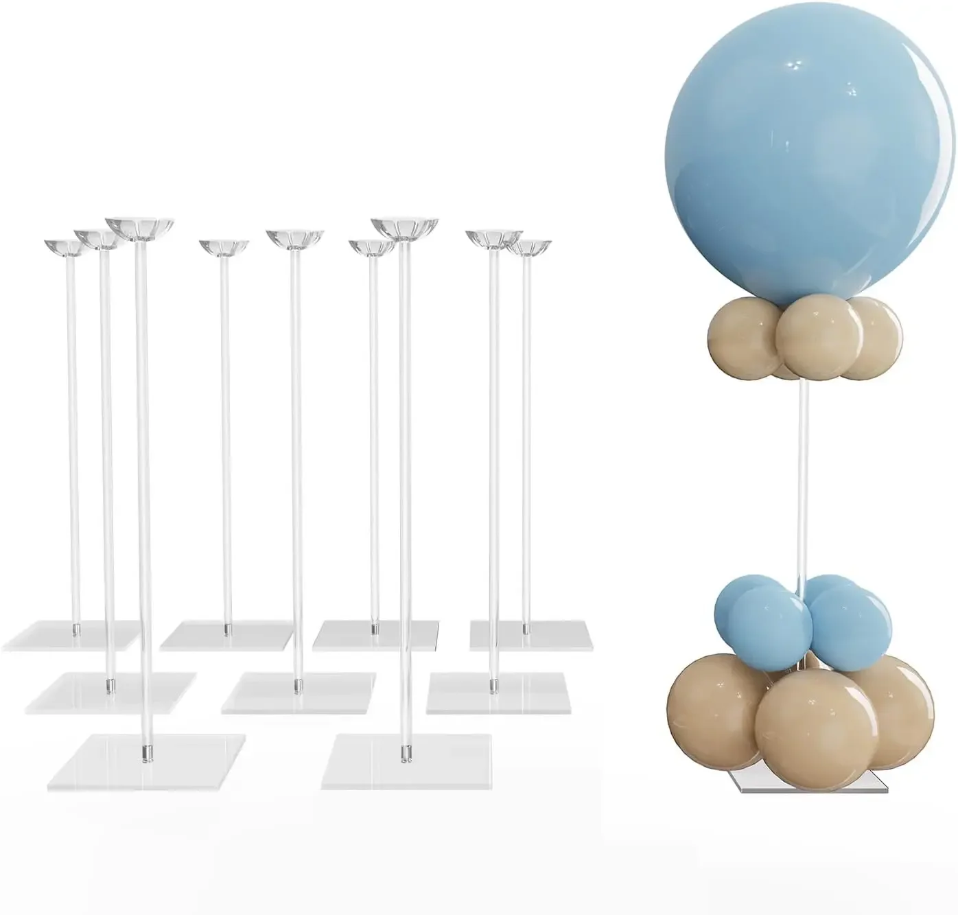 

Clear Acrylic Tabletop Balloon Stand Kit, 23.6 Inch 10 Pack Balloon Stick Holder with Base for Centerpiece Party Decoration