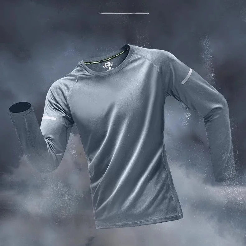 Quick Dry Ice Silk Long Sleeve T-Shirt Men's Running Climbing Lightweight Breathable Moisture Wicking Sportswear Top