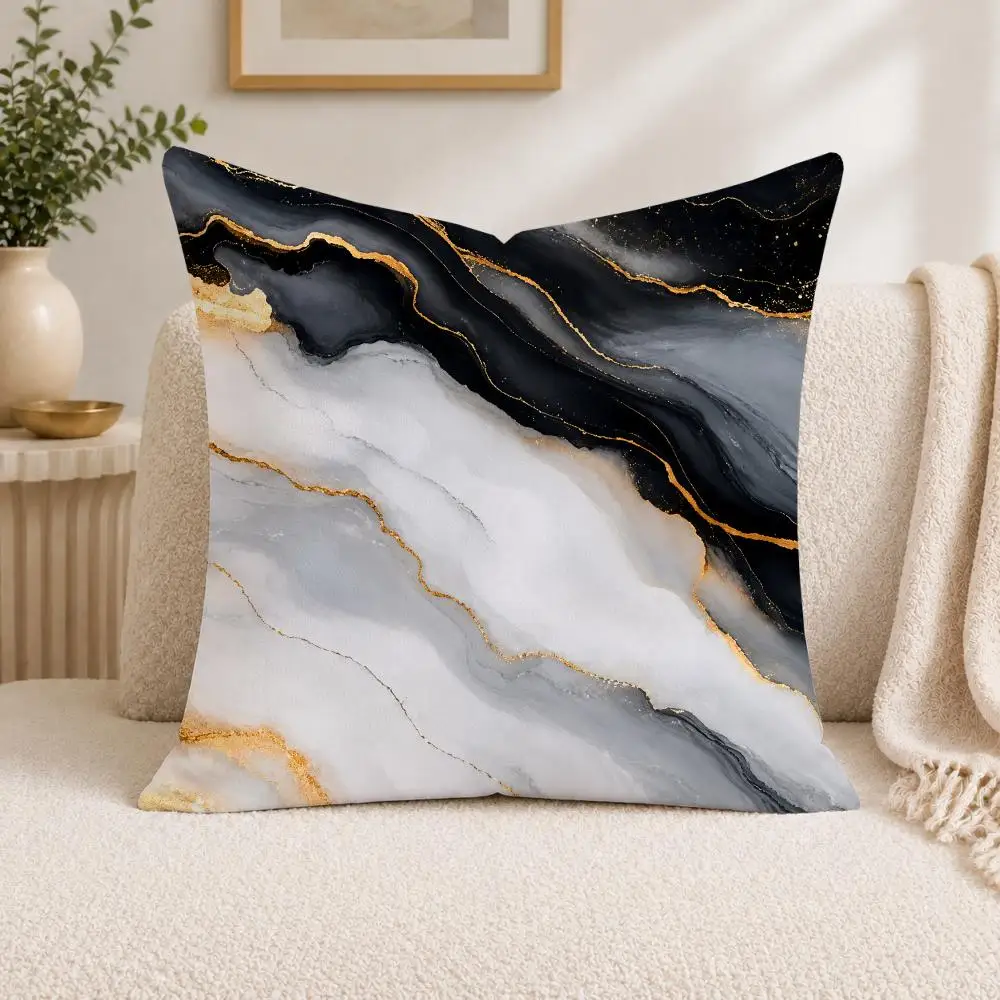 Black White Gray Marble Cushion Cover Square Decorative Sofa Pillow Case Bedroom Living Room Home Decor Gift