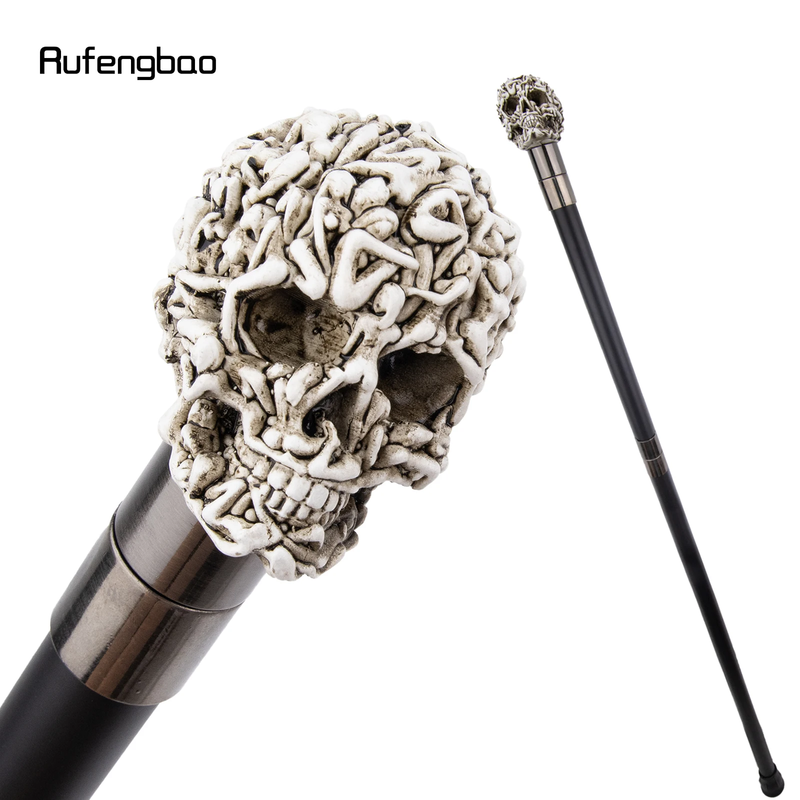 Bastón para caminar con cabeza de calavera de resina blanca, palo de acero decorativo a la moda, perilla de bastón para Cosplay elegante para caballero, bastón de 92cm