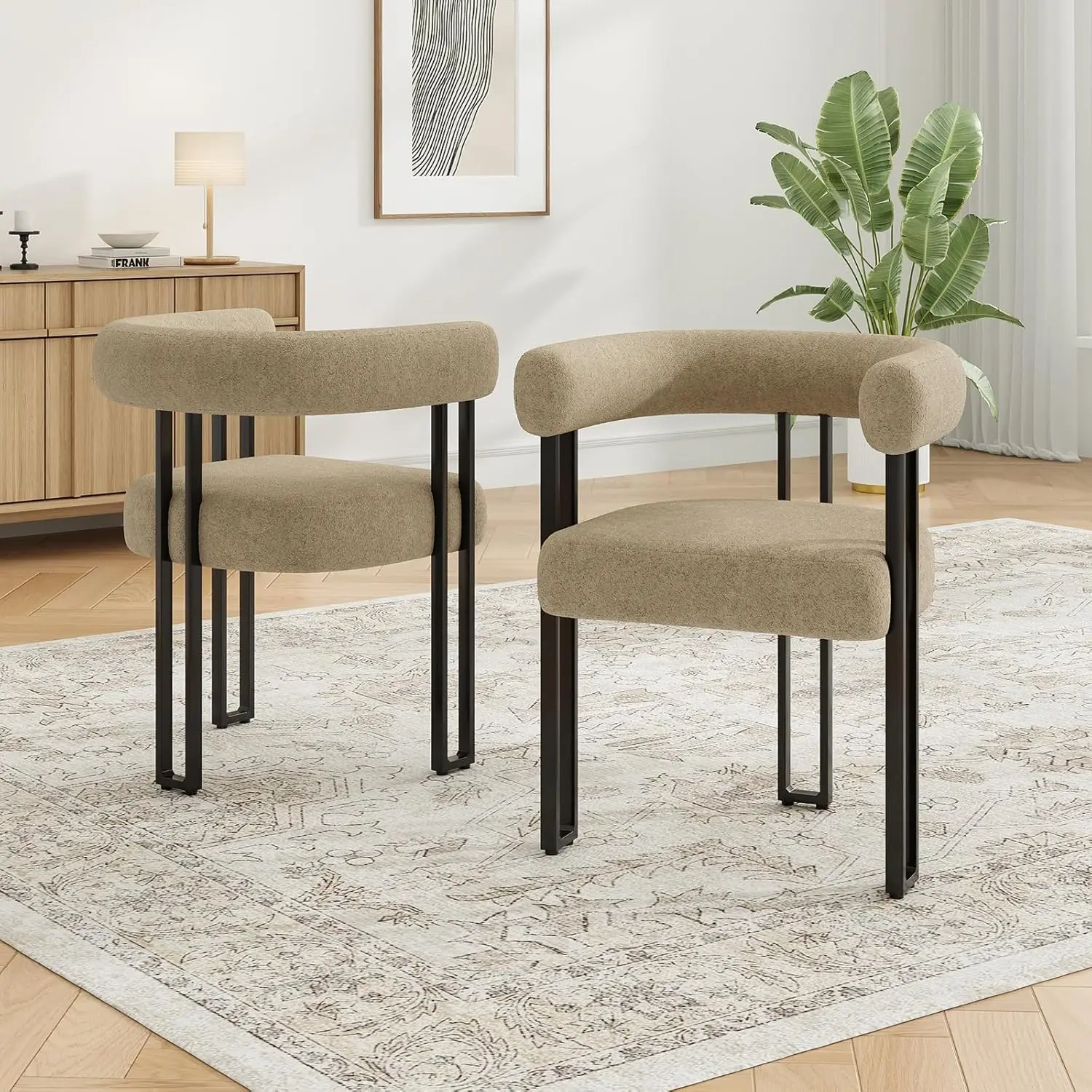 Farini Set of 2 Upholstered Bouclé Dining Arm Chairs, Modern