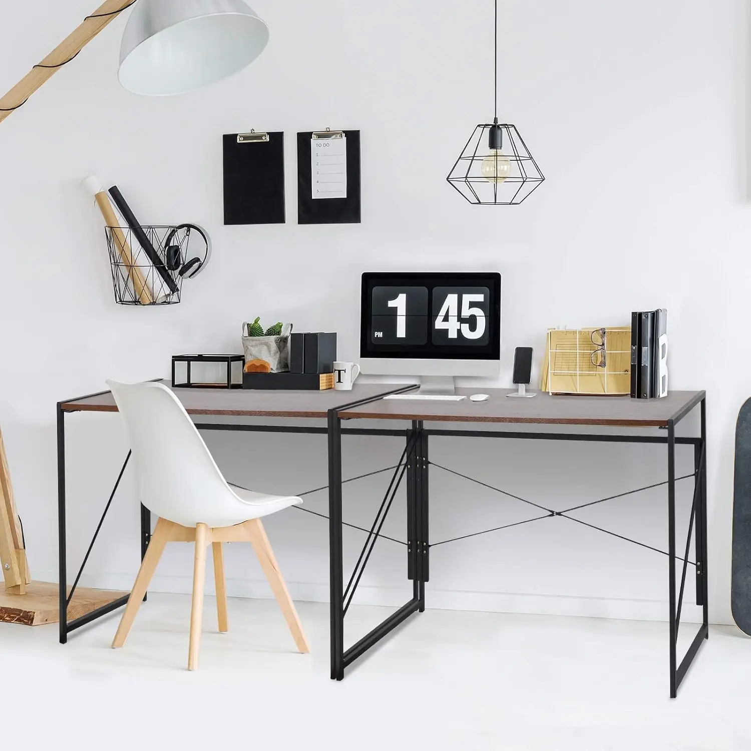 Folding Computer Desk, Writing Study Desks for Home Office, Corner Laptop Gaming Folding Table with Metal Frame