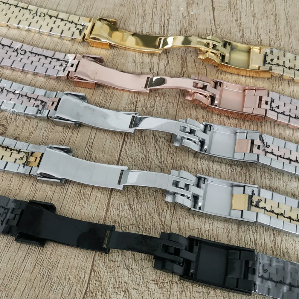 20MM  Watch Band Stainless Steel Watch Band Single Folding Buckle Solid Screw Links Watchband Strap Vintage Jubilee Bracelet