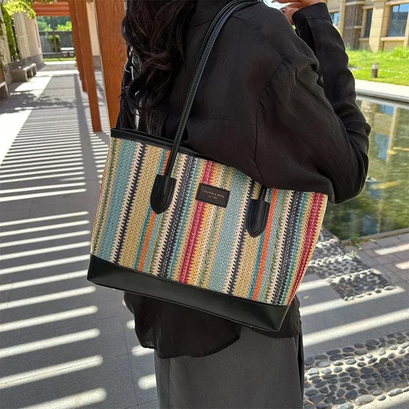 

Large Capacity Tote Bag Women's 2025 Summer Tide College Students Class Commuting Shoulder Bag Fashion Sophisticated Tote Bag
