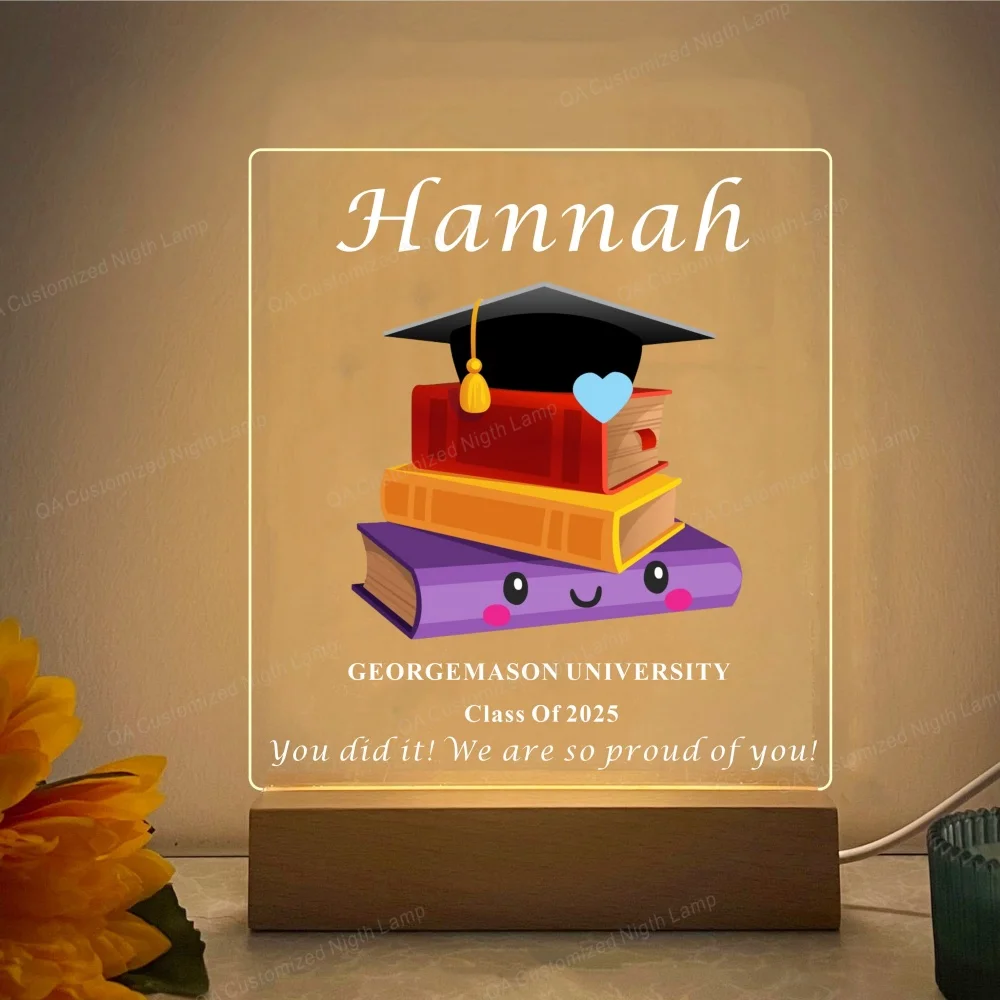 Personalized Graduation Gift LED Wood Light Stand Plaque Seniors Graduate High School College Grad Gift PHD Graduation Gift Lamp