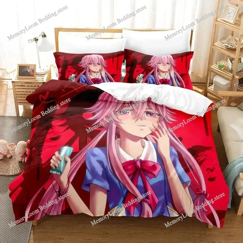 Anime Series Popular Future Diary Yuno Gasai Bedding Set Full/Queen Size Duvet Cover Pillowcase Kids Bedroom Decor Soft Set