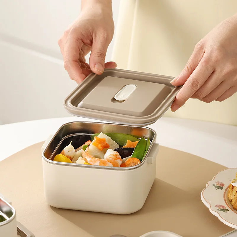 304 Stainless Steel Square Lunch Box Microwavable Multi-layer Portable Bento Box for Kids Adults Leakproof Food Container view 5