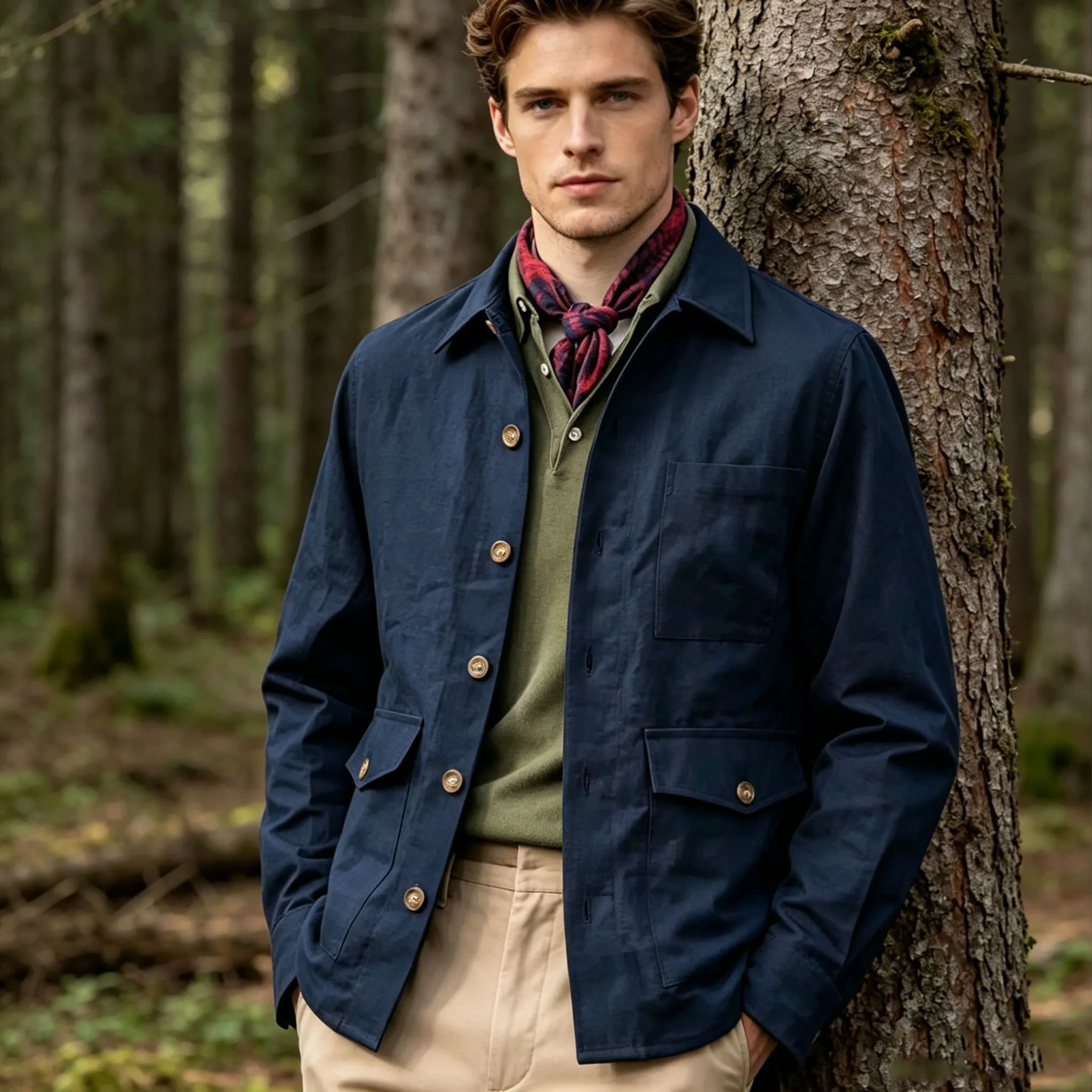 Vintage Men's Cotton Linen Safari Jacket Lapel Multiple Pockets Casual Breathable Lightweight  Beach Wedding Summer Spot Coat
