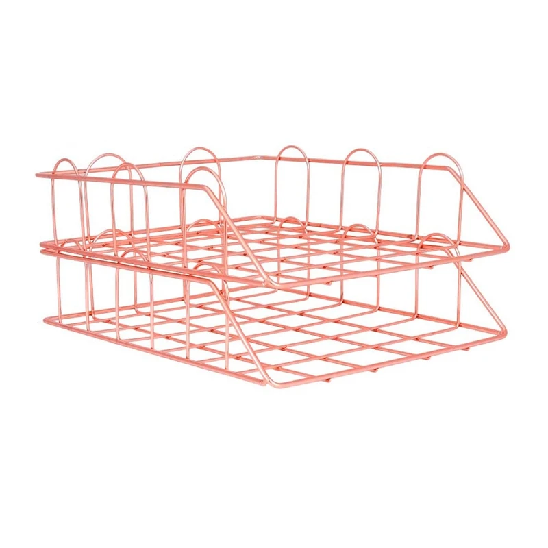 3Pcs Metal Desk Accessories Magazine Rack File Rack Office Storage Box Layered Paper Storage Tray