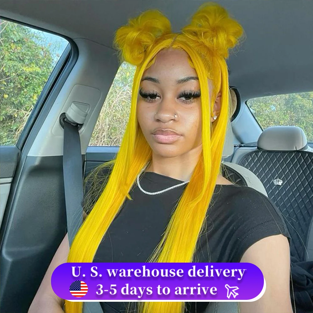 

220 Density Yellow 613 Colored 13x6 HD Transparent Lace Frontal Wig Brazilian Lace Front Remy Human Hair Wigs For Black Women