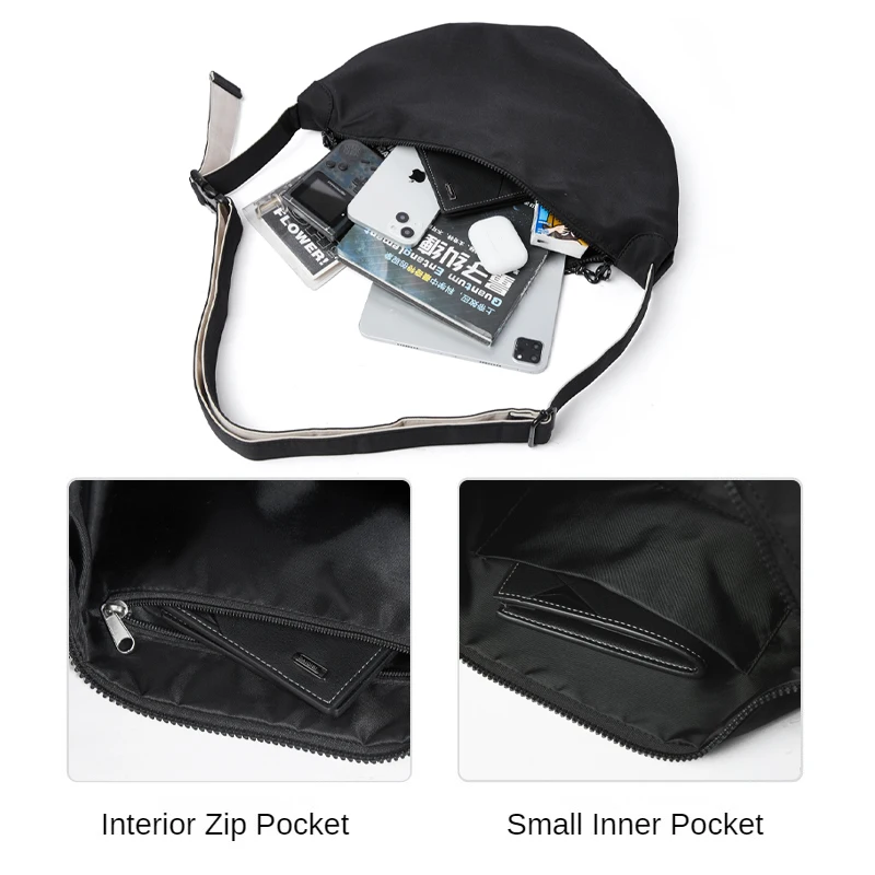 

Solid Men Crossbody Bag Oxford Waterproof 11 Inch Ipad Half Moon Belt Bag Fashion Travel Sport Shoulder Bag Scratch-resistant