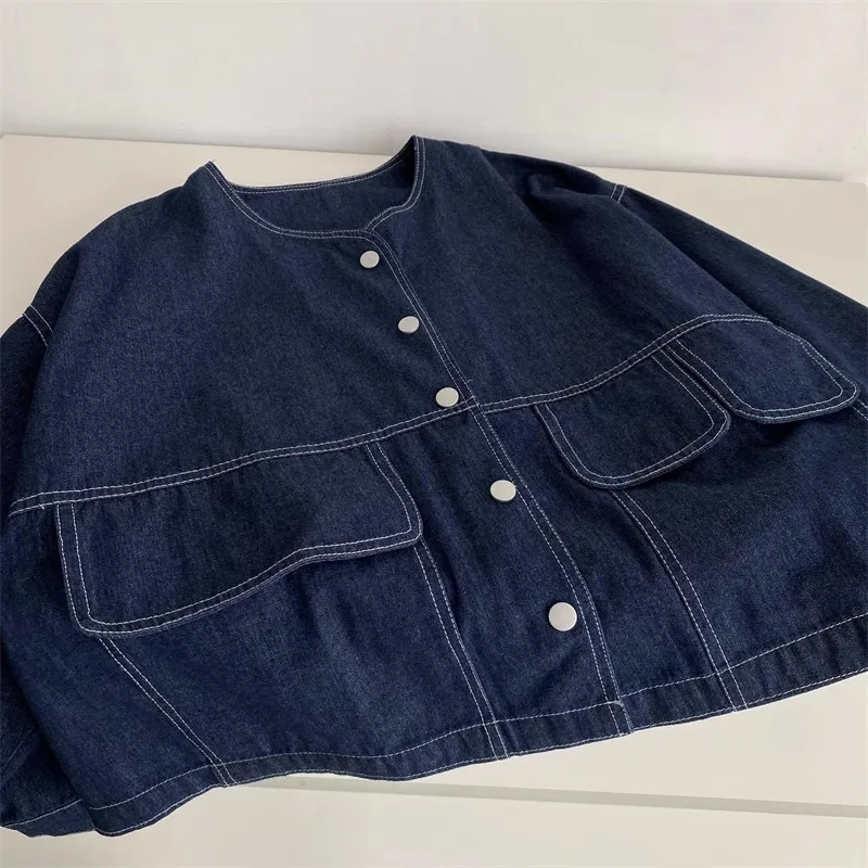 루즈핏 코튼 데님 재킷 여성용 다용도 순면 가을 신상 단색 큰 사이즈 재킷 블루 오픈 가디건