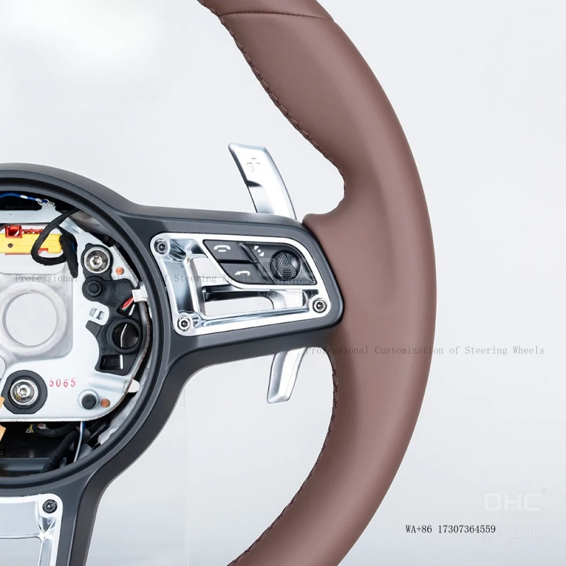 Suitable for 2015-2023 Porsche Cayenne GT 4.0T modified high-end vintage brown full-leather car steering wheel