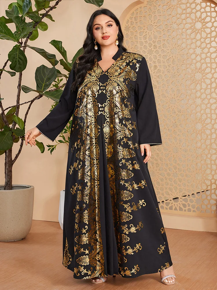 

Morocco Printed for Women Long Sleeve Maxi Dress Dubai Abaya Loose Caftan Turkey Kaftan Islamic Clothing Arab Robes Djellaba