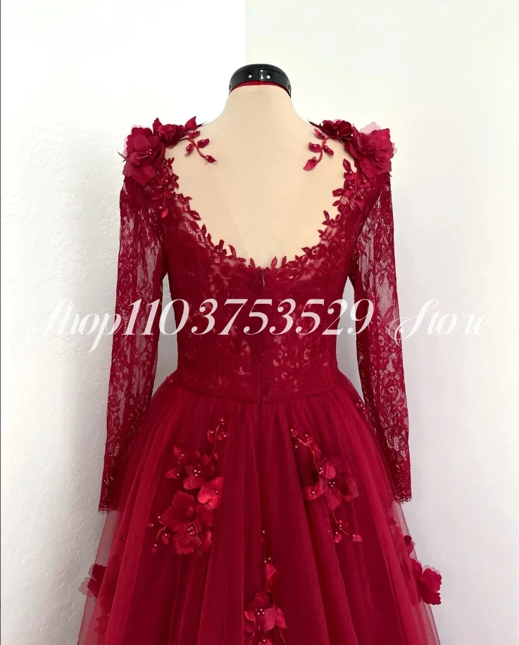 Matrimonio gotico rosso Dreamy Abito in pizzo floreale 3D Sweetheart Trailing Vampiro Personalizzato Guerra civile Abiti da festa vittoriani