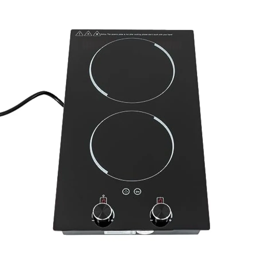

Portable 2-Burner Electric Cooktop for Kitchen Countertop or Built-in Use Ceramic Surface Black Color 9 Power Levels Overheat P