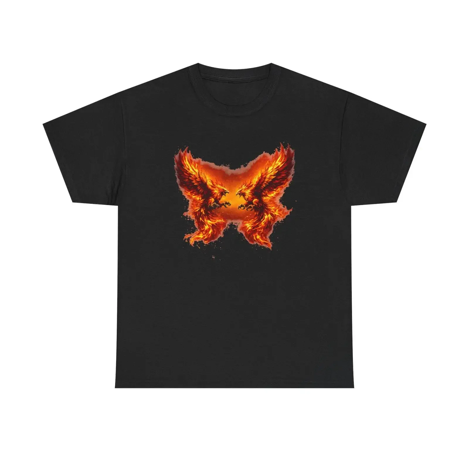 Flaming Phoenix Wings T Shirt Fire Bird Black vintage Washed Breathable Comfortable Stretched Top For Everyday Wear Versatile